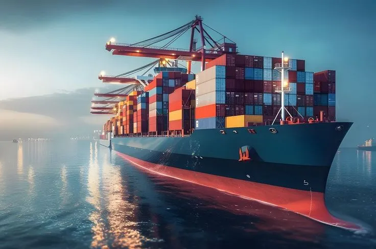 Cargo ship carrying international trade goods